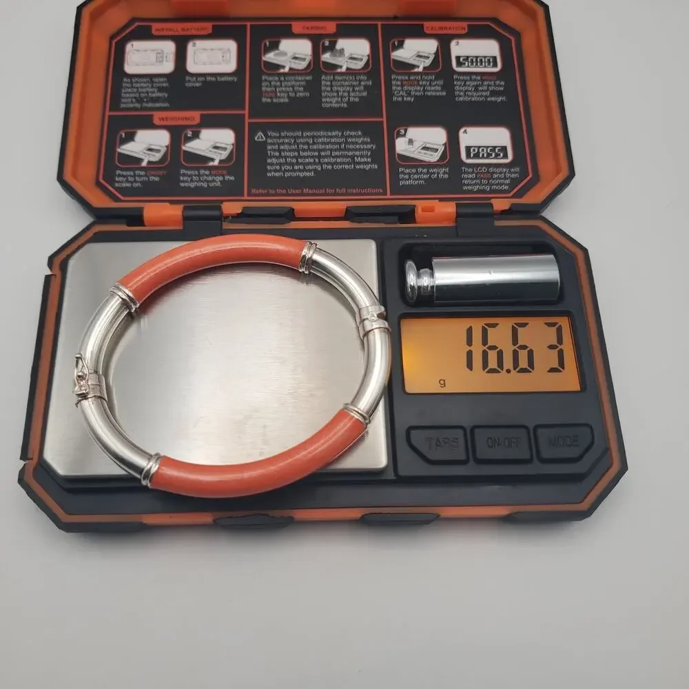 Milor Italy Sterling Silver 925 Orange Enamel Hinged Bangle Bracelet 6.75" - Picture 12 of 12